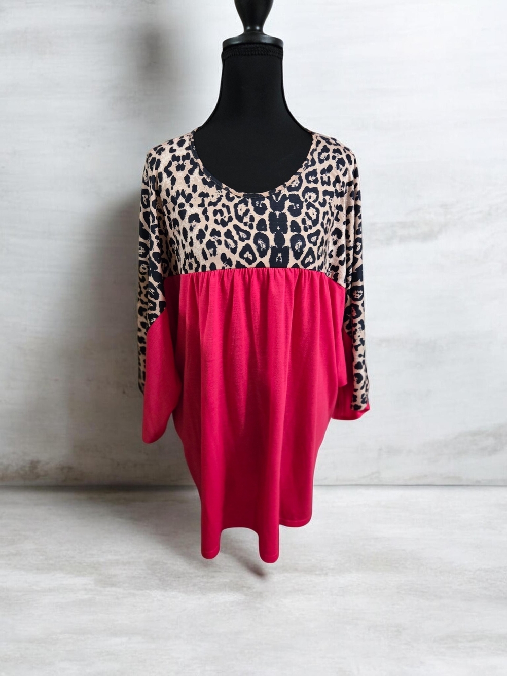 Leopard Print and Hot Pink Women's Babydoll Top By Southen Stitch XL NWT!